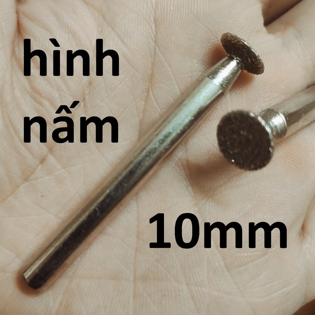 Mũi mài kim cương, mũi mài khắc đá, ngọc, hình nấm 10mm, cán 6mm