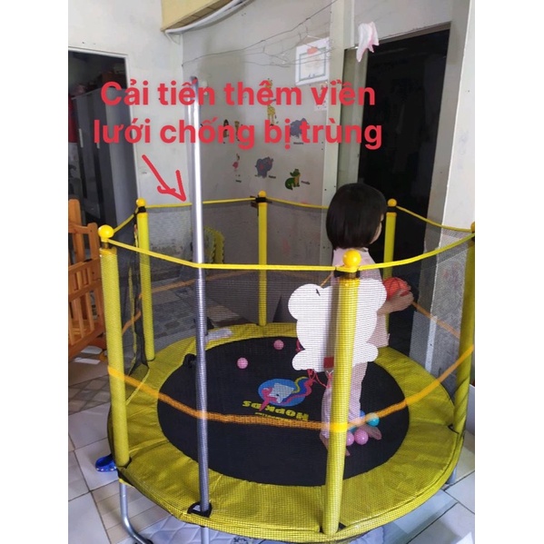 Nhà nhún nhảy, nhà bóng cho bé Trampoline Hopkids, bạt nhún quây bóng có xà đơn vận động tăng chiều cao tải trọng 250kg