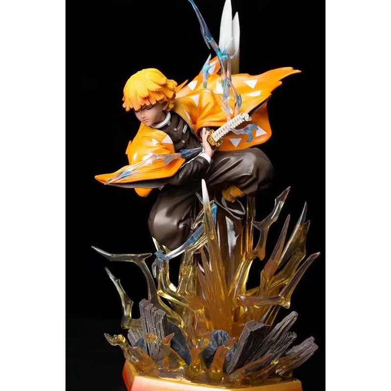 Mô Hình Nhân Vật Anime Demon Slayer Agatsuma Zenitsu Hai Đầu Có Đèn LED Dạ Quang 35Cm Để Bàn Trang Trí
