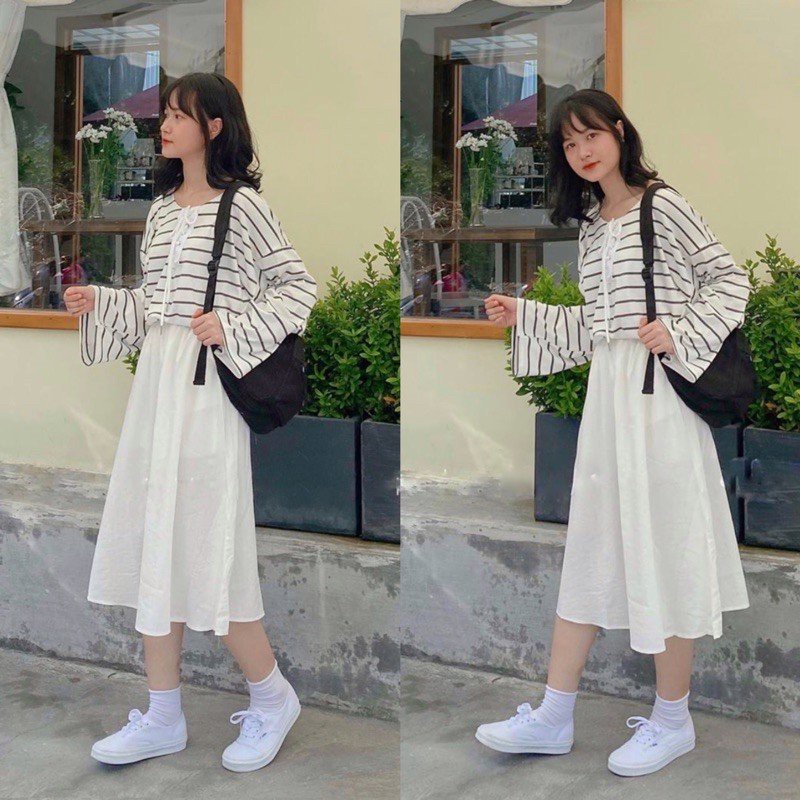 Chân Váy Đũi Túi Hàn Xòe Thụng Ulzzang Có Túi Siêu Hot