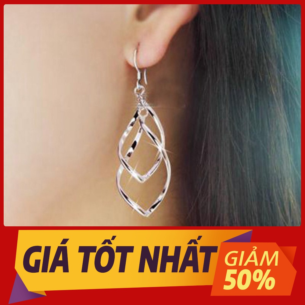 Hoa tai hợp kim mạ vàng hình chiếc lá đan nhau cho nữ xịn xò