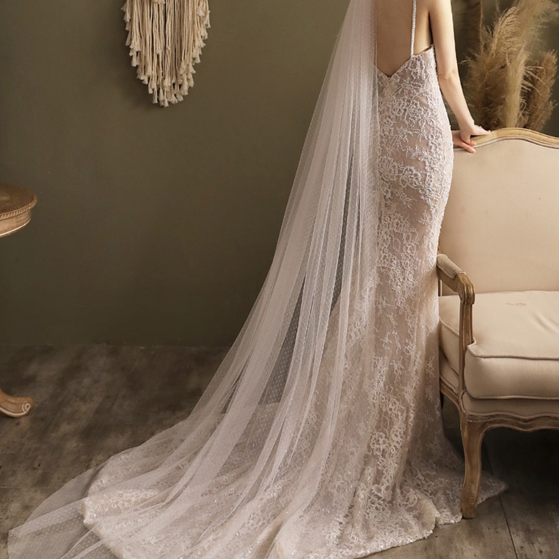 Mạng Che Mặt 1 Tầng Kèm Lược Bút Chì Mỏng Viền Đính Nơ Cho Cô Dâu Ngày Cưới Chapel-Veil