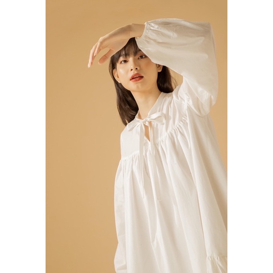 Đầm babydoll tay dài nhún rộng váy xòe họa tiết trơn | TRAZEPE WHITE DRESS - CLÉLIE | BigBuy360 - bigbuy360.vn