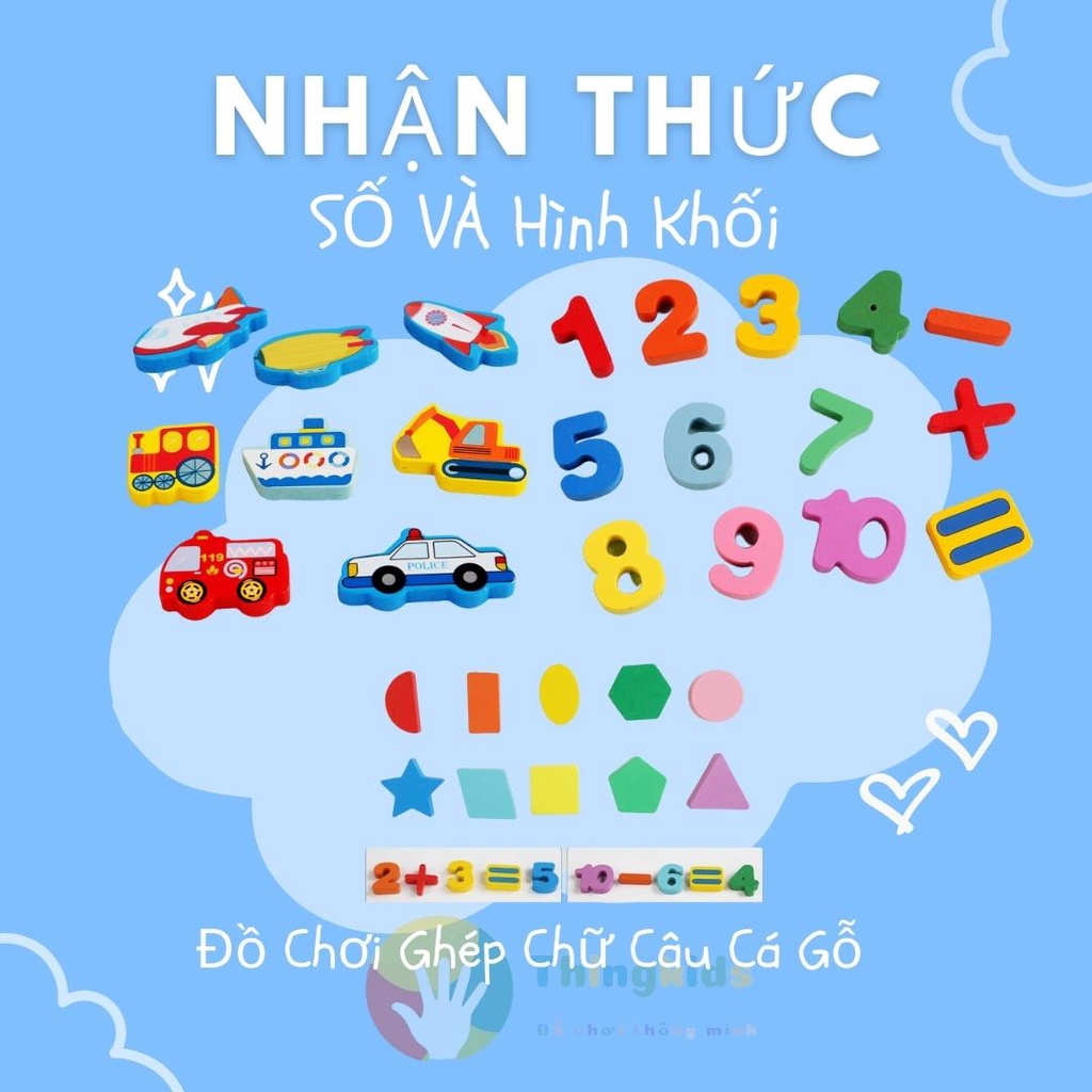 [Mã BMBAU50 giảm 10% đơn 99k] Bộ Đồ Chơi Câu Cá Và Ghép Số Học Đếm Bằng Gỗ - THINGKIDS