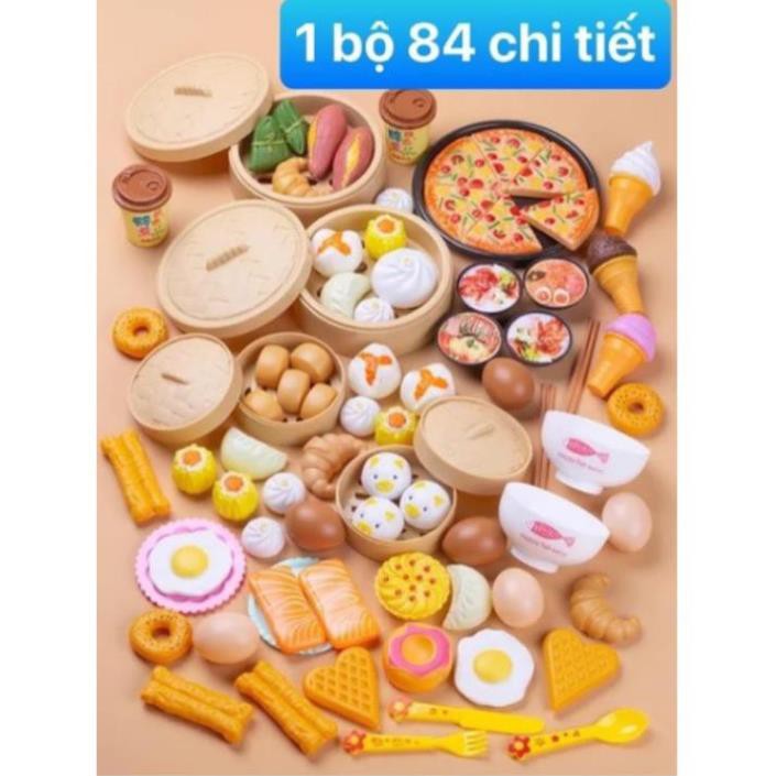 Bộ đồ chơi nấu ăn 84 chi tiết - Bánh bao , dimsum , há cảo , pizza đầy đủ phụ kiện làm bếp.