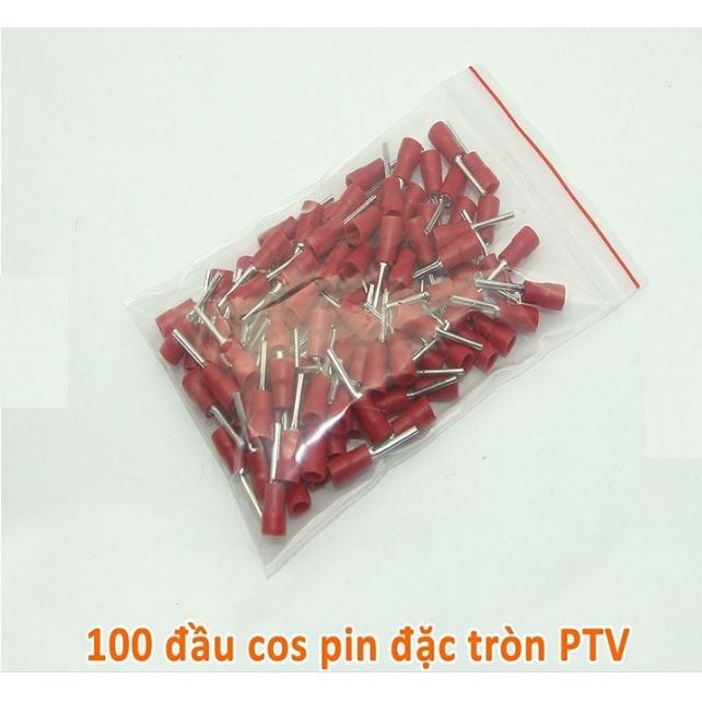 Túi 100 đầu cos pin đặc tròn PTV bọc nhựa