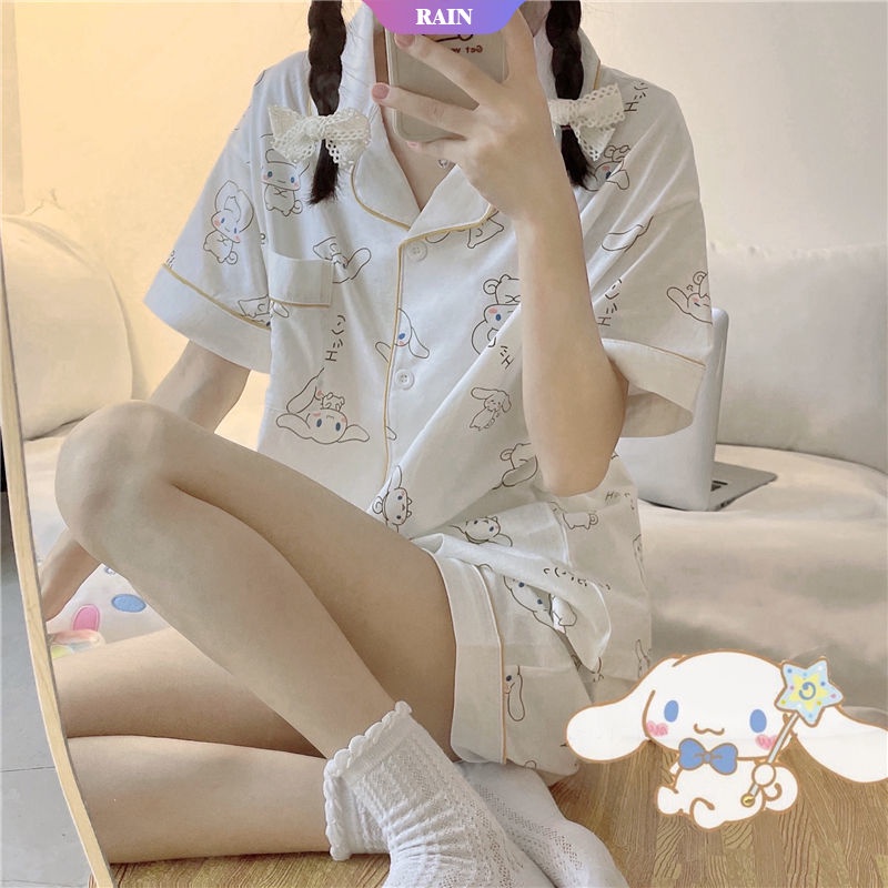 SANRIO Bộ Đồ Ngủ Dáng Rộng In Họa Tiết Hoạt Hình Thời Trang Mùa Hè Cho Nữ