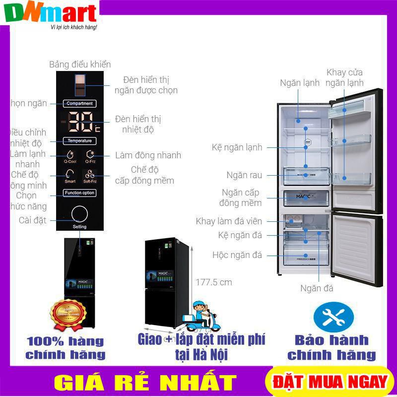 Tủ lạnh Aqua Inverter 373 lít màu gương đen AQR-IG378EB.GB