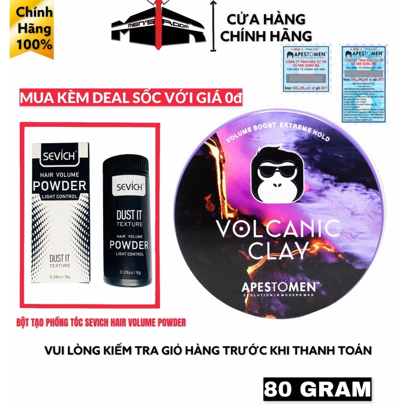 Sáp Wax vuốt tóc nam Volcanic Clay version4  “Có tem check Sms chống hàng giả” Tặng kèm bột tạo phồng Sevich