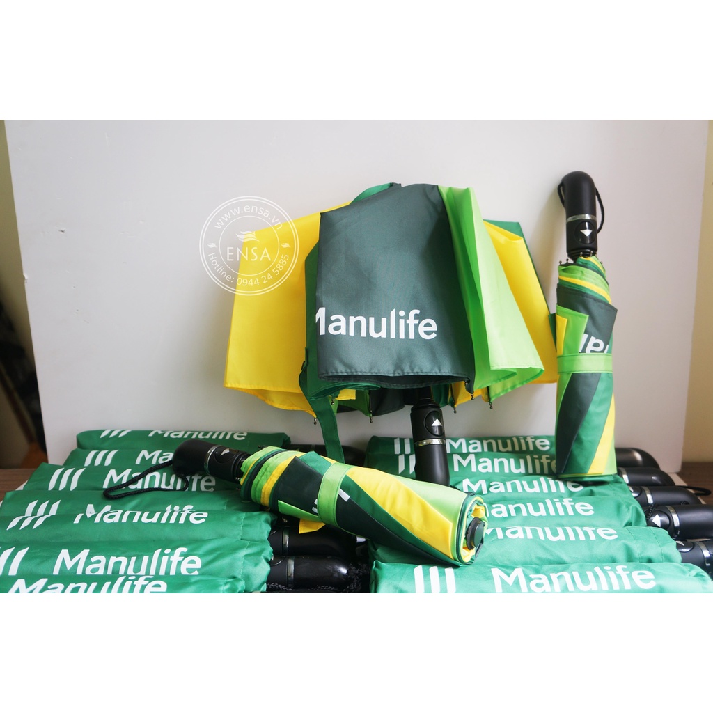Ô Dù gập 3 tự động chống tia UV in logo Manulife