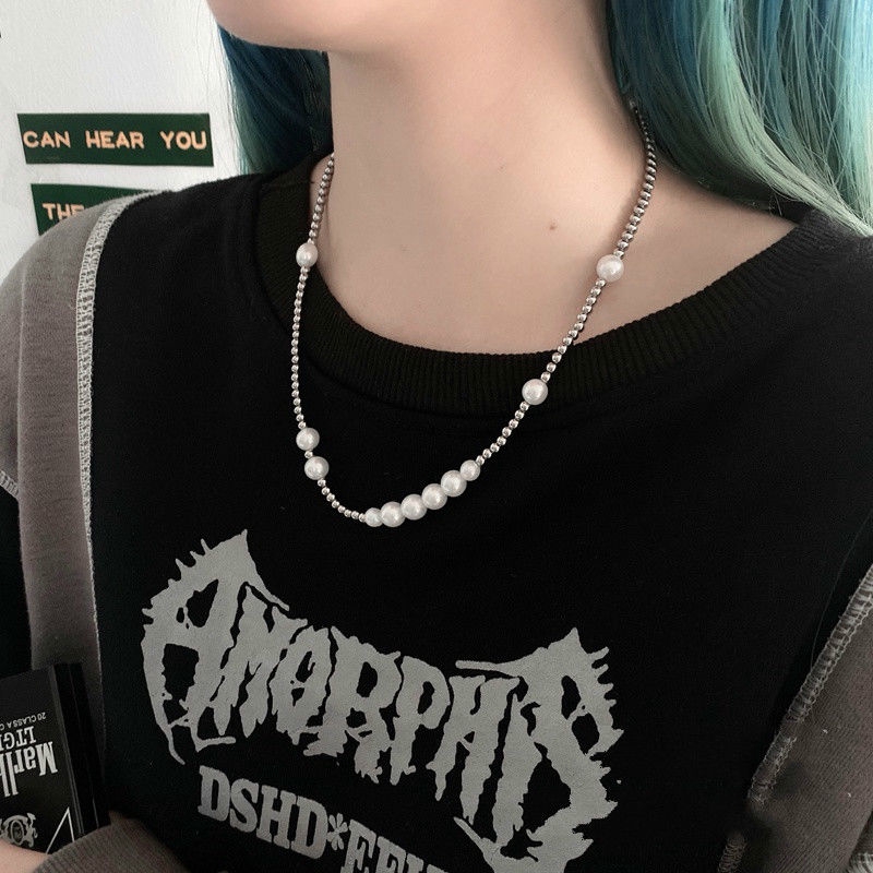 Dây chuyền ngọc trai kiểu bất đối xứng đơn giản dễ phối đồ 22383