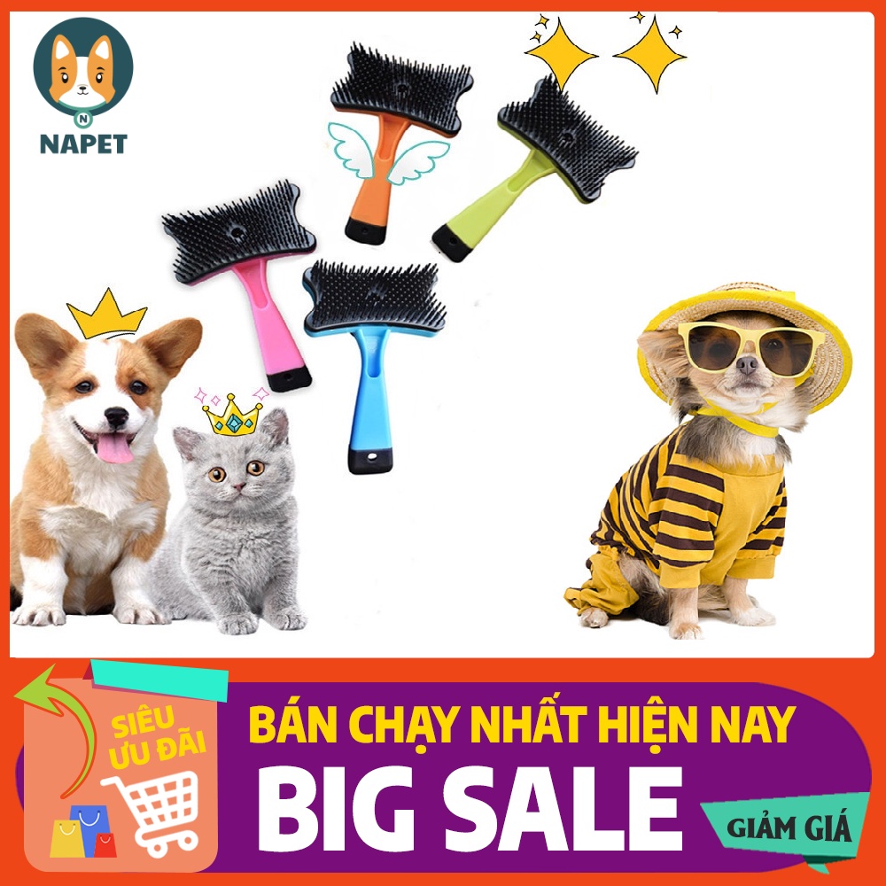 Lược chải lông chó mèo có nút bấm , thiết kế kiểu dáng hình bàn tay, với chất nhựa,cao su mềm