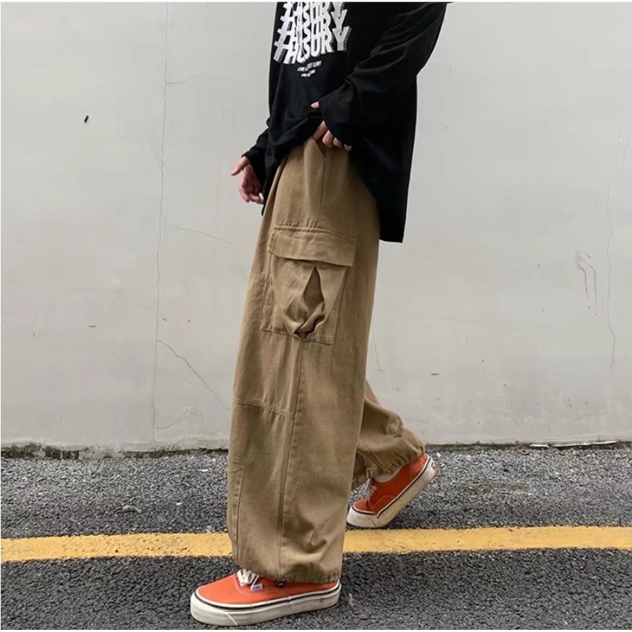 Quần Thể Thao Ống Rộng Màu Trơn quần dài Phối Dây Rút quần ống suông Thời Trang Cargo pants nam Hàn Quốc quần jogger nữ from rộng quần jogger ống rộng bông quần jogger kaki