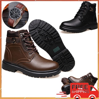 [Tặng Đồng Hồ] Giày Nam Cao Cổ Da Bò Thật - Boot Nam Đi Phượt Bảo Hộ Lao Động