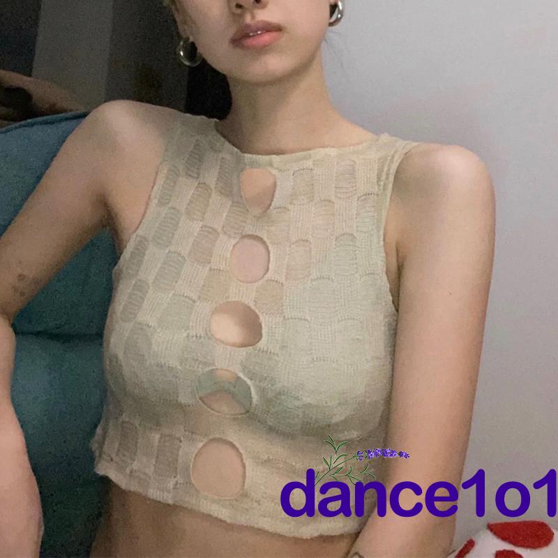 Áo Tank Top Nữ Màu Trơn Thiết Kế Khoét Lỗ Thời Trang Khiêu Vũ1O1-