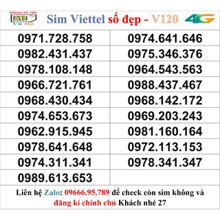 Sim Viettel V120 đầu 09 số đẹp giá rẻ 27