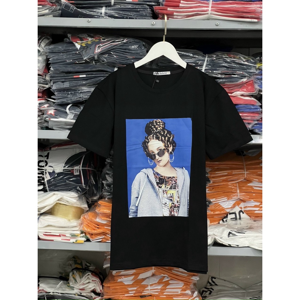 ÁO THUN ZARA VNXK HỌA TIẾT CÔ GÁI ĐEN - COTTON 100% 4C FORM CHÂU ÂU