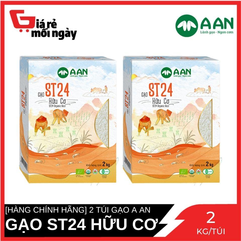 [HÀNG CHÍNH HÃNG] Combo 2 Túi Gạo ST24 Hữu Cơ Gạo A An Túi 2 Kg x2