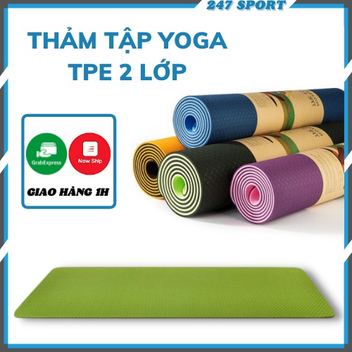 Thảm tập yoga gym định tuyến chống trượt Tặng thêm túi đựng thảm, chất liệu TPE tập thể dục tại nhà