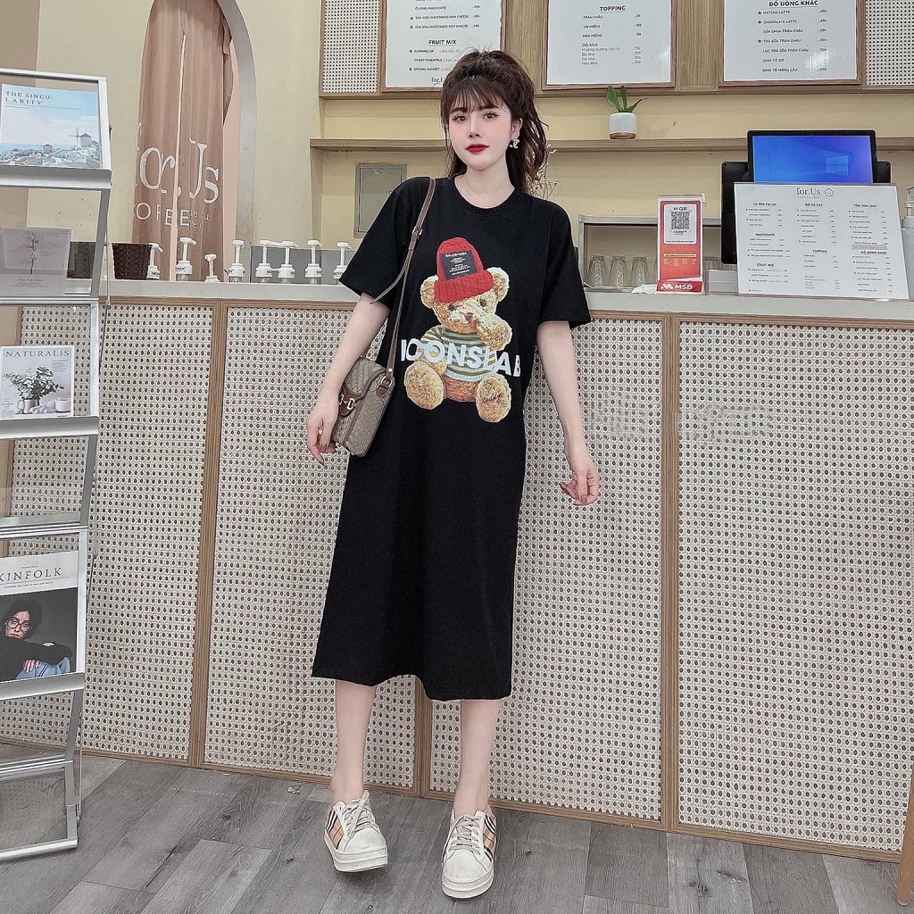 Đầm suông dài , váy suông bầu chất cotton Gemmy House in hình Icon new