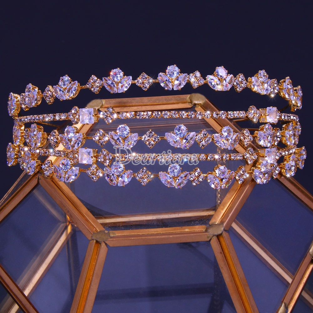 Băng đô nhiều lớp đính đá Zircon phong cách Âu Mỹ