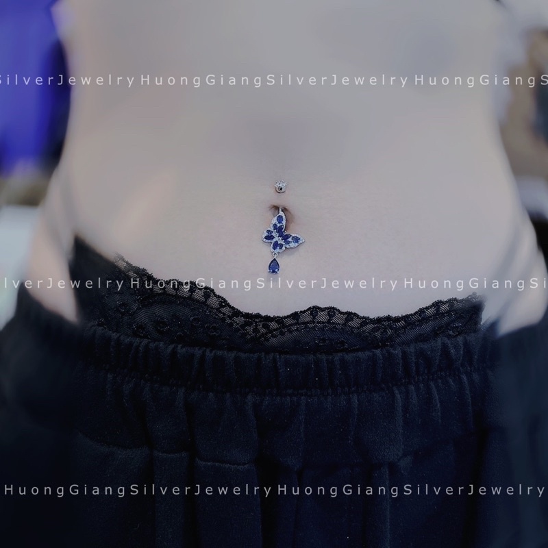 Khuyên Rốn Hình Bướm Bạc s925 Xi Kim -HuongGiangSilver