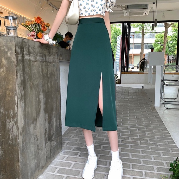 Chân váy midi chữ A cạp cao kiểu dáng mới phong cách mùa hè cho nữ