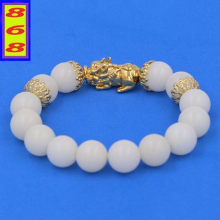 Vòng tay chuỗi san hô trắng 12 ly - Vòng tay charm Tỳ Hưu inox VBDTTHBKV12 - Phong thuỷ 868