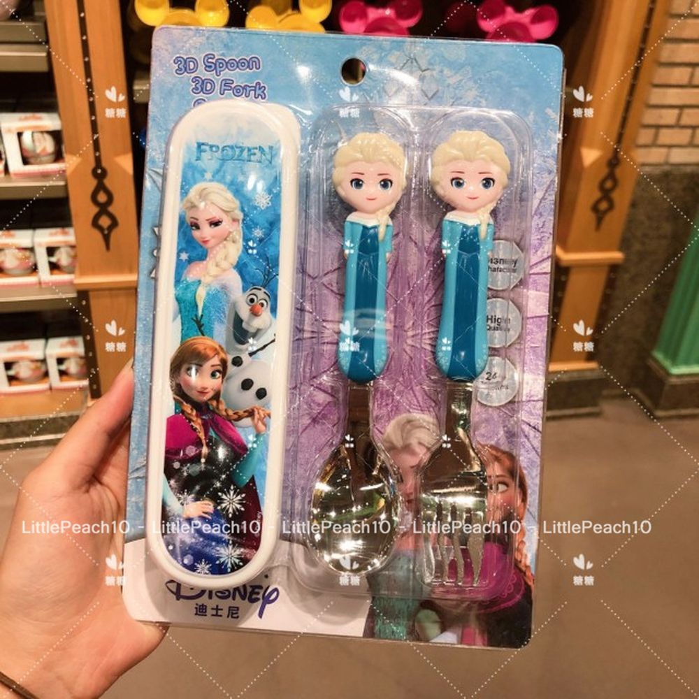 Set 3 món ăn dặm Disney muỗng nĩa kèm hộp nổi 3D hình Elsa , Anna Frozen, Snow White , Mike cho bé