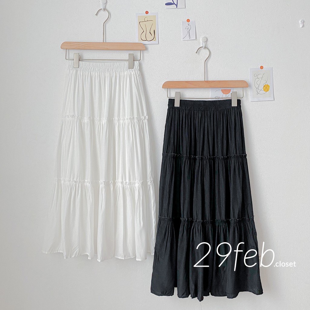 [Ảnh thật] Chân Váy 3 tầng cạp chun dáng dài trắng đen vải xịn mềm