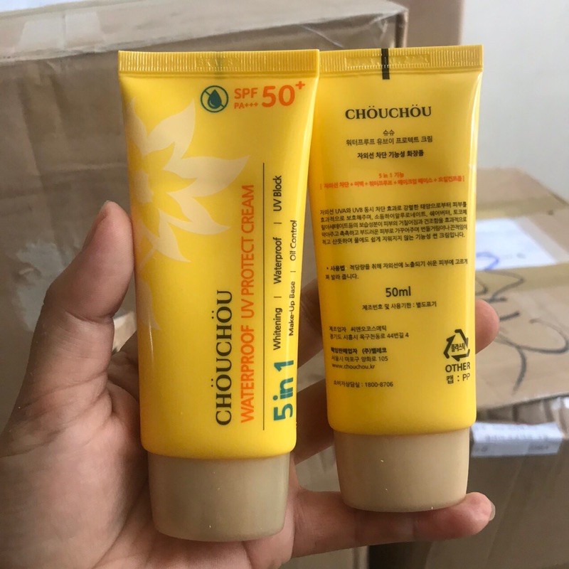 KEM CHỐNG NẮNG 5 IN 1 CHOU CHOU WATERPROOF UV PROTECT CREAM SPF50+