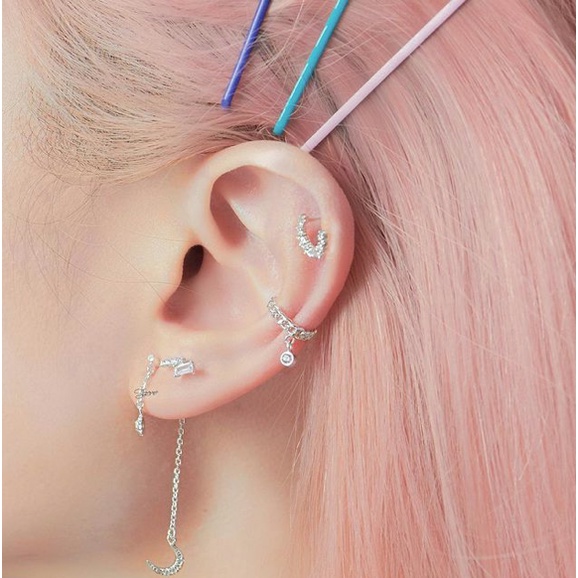 Bông Tai, Hoa Tai Nữ Bạc 925 Cao Cấp SHIMMER SILVER LUNE Thiết Kế Hình Trăng Khuyết Đính Đá Sang Trọng Tinh Tế