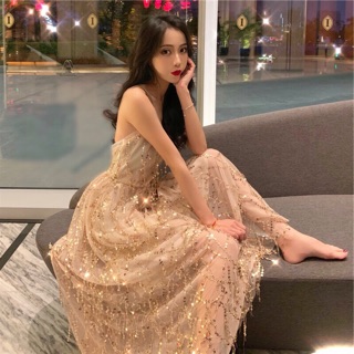 (R197) đầm ulzzang dự tiệc kim tuyến lấp lánh