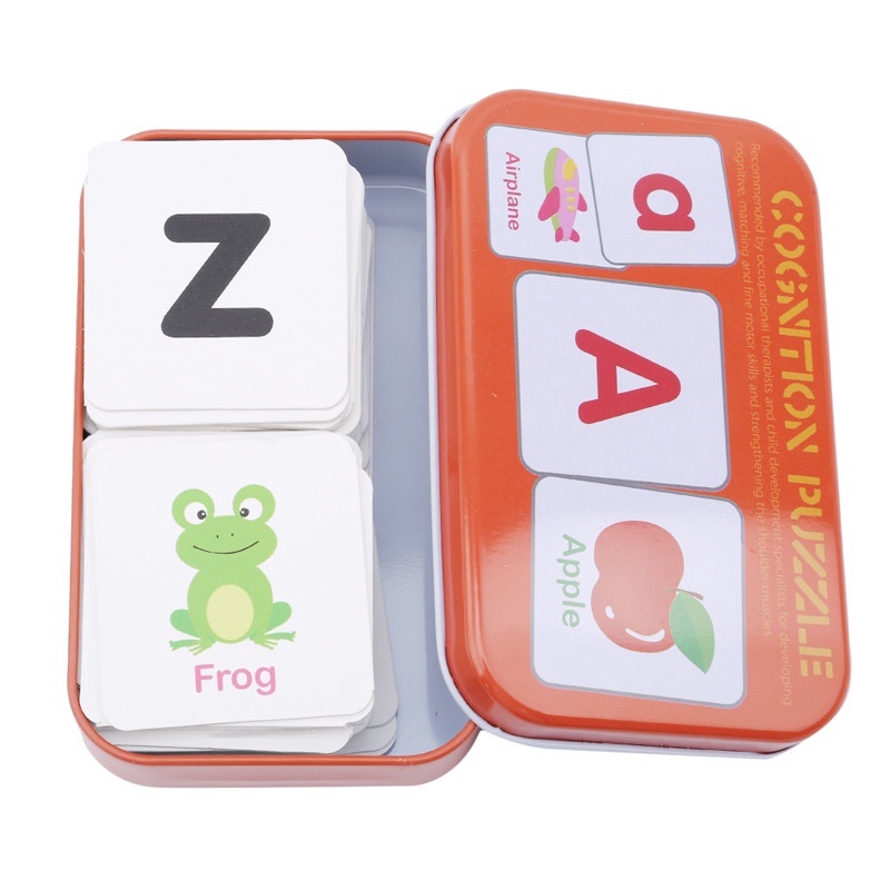 Hộp thiếc đồ chơi đựng thẻ nhớ học bảng chữ cái ABC giáo dục cho trẻ em