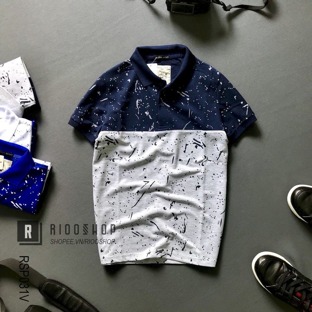 Áo phông nam có cổ họa tiết vết mực 2 màu RSP031V - áo thun nam đẹp Riooshop | BigBuy360 - bigbuy360.vn