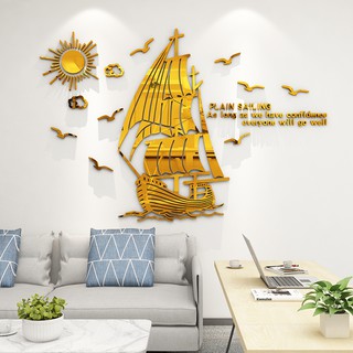 Tranh dán tường mica 3d, thuyền gold, tranh dán tường phòng khách
