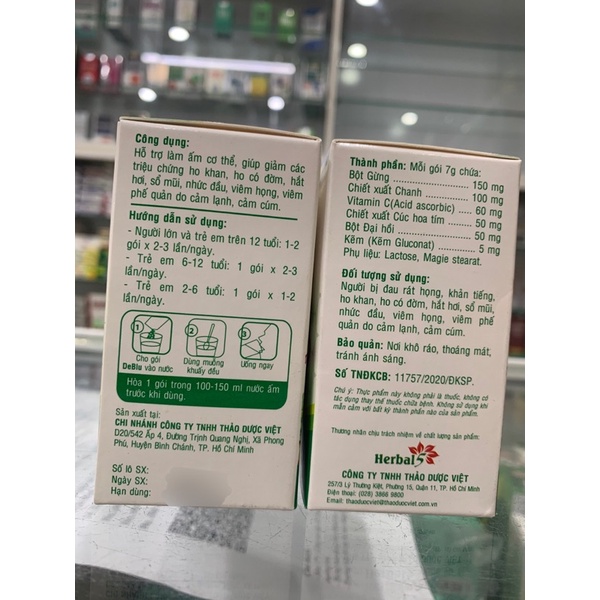 DeBlu - 10 gói x 7 gram - hỗ trợ làm ấm cơ thể, giúp giảm các triệu chứng cảm lạnh, cả cúm