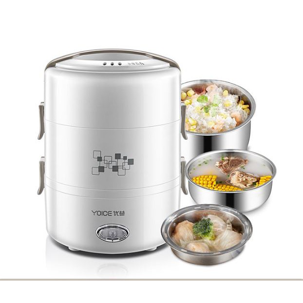 Hộp cơm hâm nóng mini 3 khay inox tự nấu Y-DFH16 trắng
