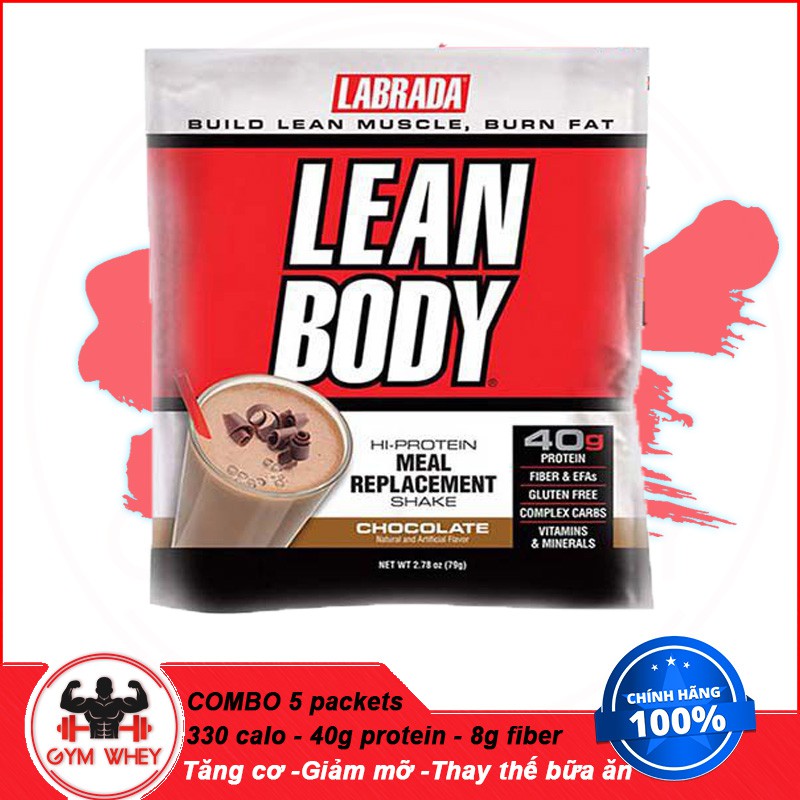 Set 05 gói Lean Body - Gói tiện lợi  bổ sung Protein, Multivitamin, chất béo, chất xơ cho người tập thể thao