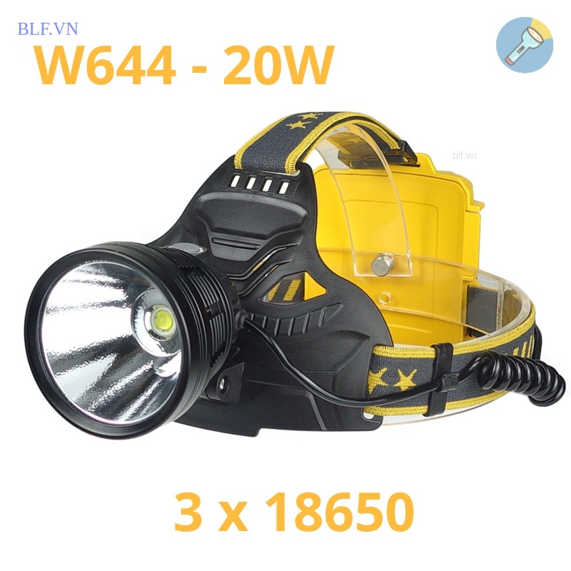 Đèn đội đầu chiếu xa W644 2400 lumen 18650 chóa nhôm led P70 20W