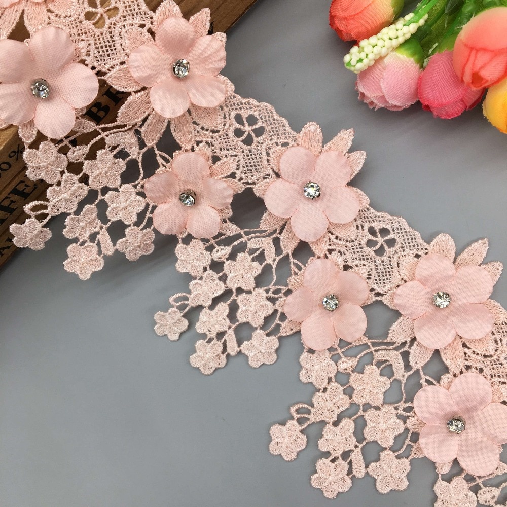 Dây Ruy Băng Thêu Ren Hoa 3D Kiểu Vintage 1Yard Dùng Trang Trí Đám Cưới