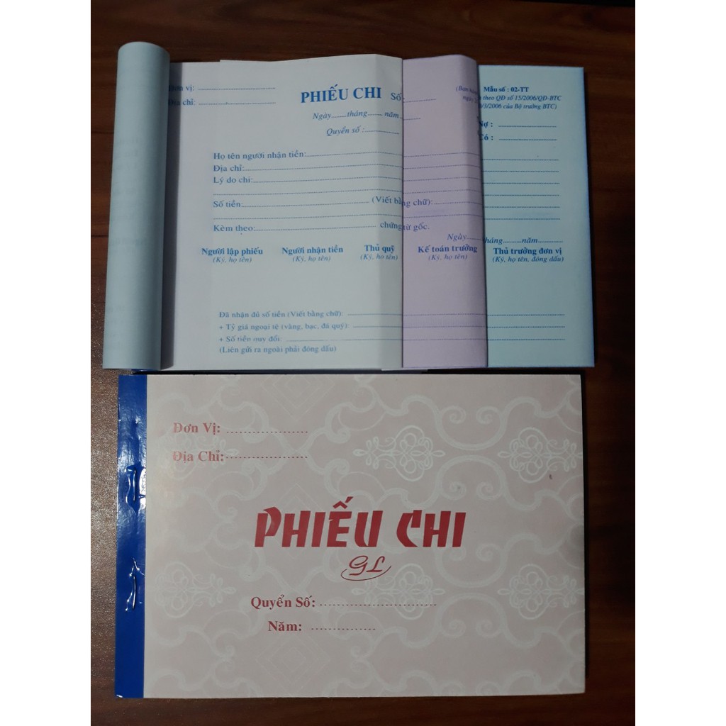 Phiếu chi, phiếu thu 3 liên 150 tờ 13x19