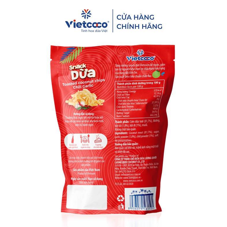 Combo 02 túi Snack dừa Vietcoco vị tỏi ớt 45gr/túi