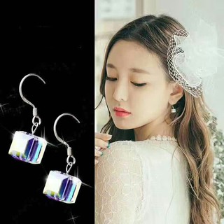 Bông tai nữ bạc s925 pha lê swarovki rubik hàn quốc- LAYADA SHOP