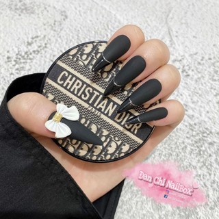 NailBox móng úp thiết kế sẵn Mẫu Đen Nhám Nơ Trắng