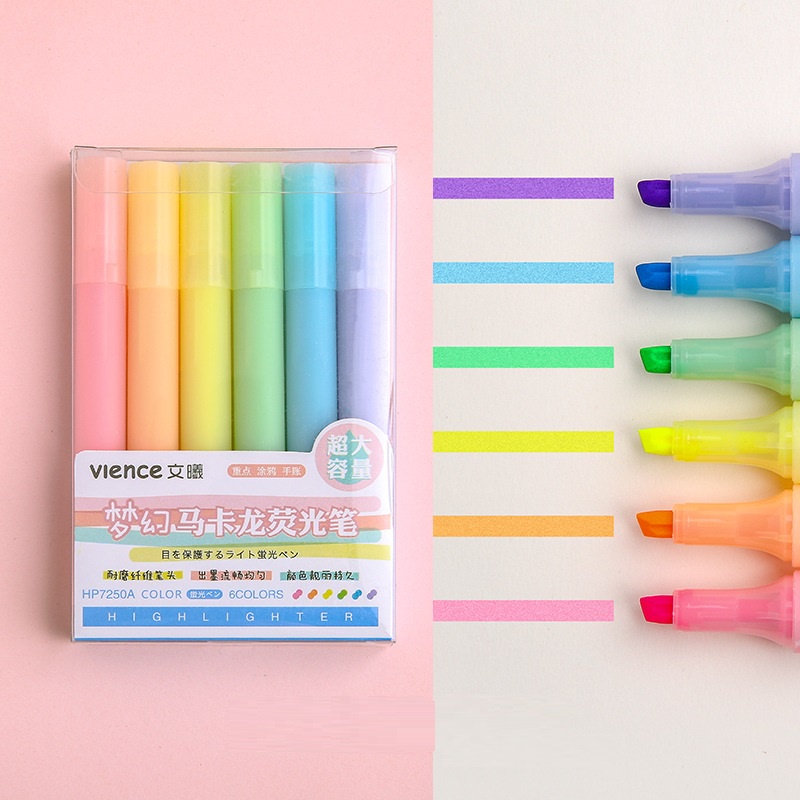 Bút đánh dấu bút highlight Vience set 6 bút nhiều màu phong cách Hàn Quốc trang trí Bullet Journal gocnhocuaco