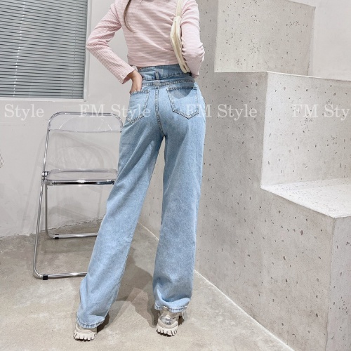 Quần jean ống suông nữ FM Style lưng cao, lệch lai chuẩn form, phù hợp đi chơi, công sở 9856