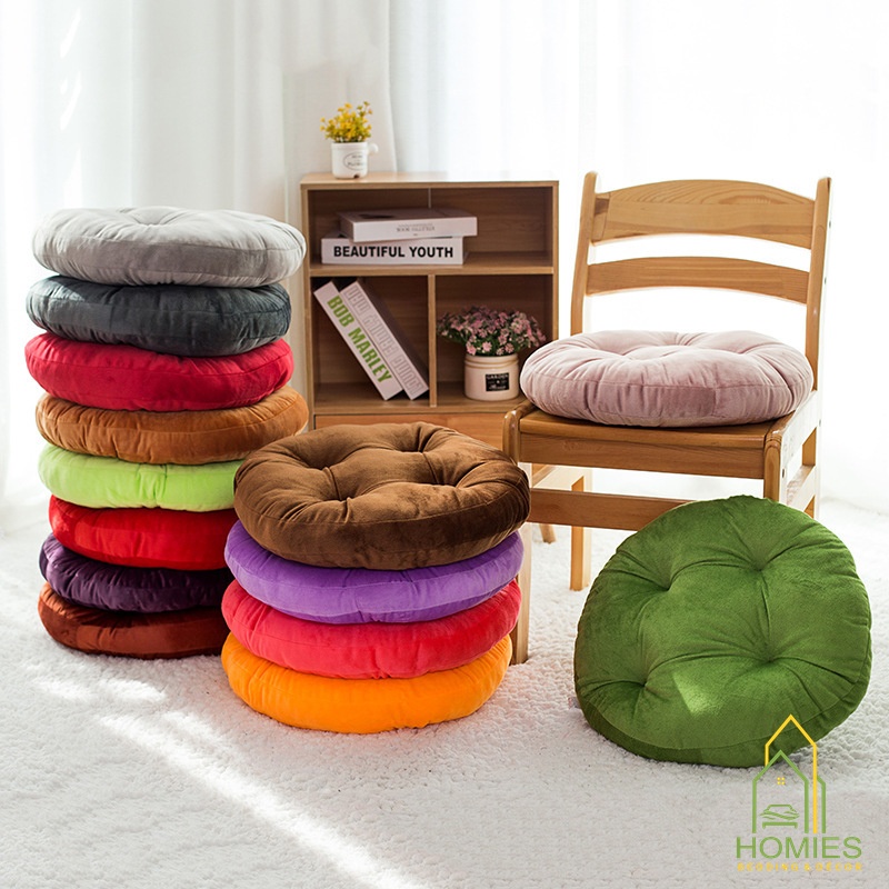 Đệm Ngồi Bệt Vải Nhung HOMIES Hình Tròn Một Màu Mềm Mịn - Kích Thước 40cm x 40cm
