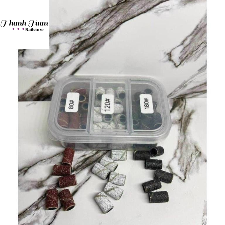 Nhám hộp 60 chiếc 3 kích cỡ khác nhau chuyên dụng cho máy mài móng nail(tặng đầu gài nhám) - Phụ kiện đồ nail