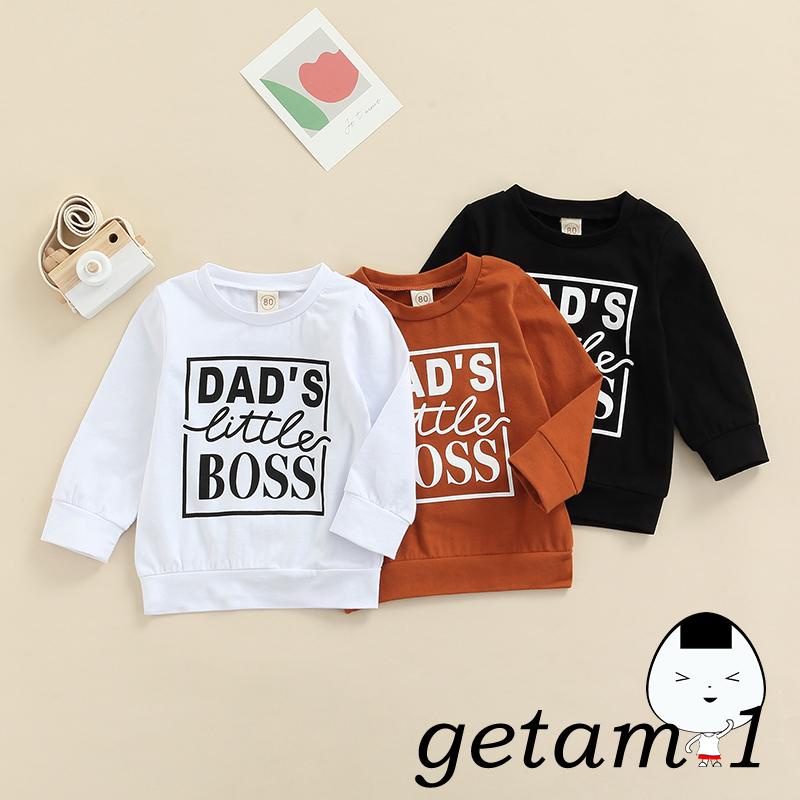 Áo thun tay dài cổ tròn in chữ màu nâu/đen/trắng thời trang xuân thu cho bé trai 1-5 tuổi